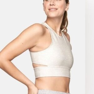 OUTDOOR VOICES Slashback Crop Top Sport Bra Oatmeal Cream M